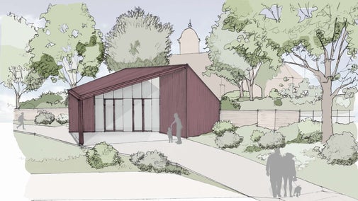 A graphic of a proposed building